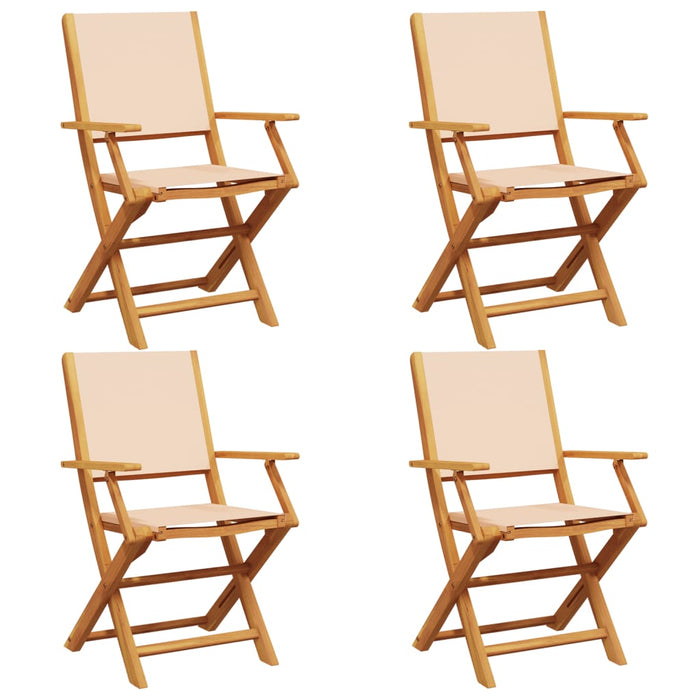 Sedie da Giardino Pieghevoli 4pz Beige Tessuto e Legno Massello 3214583