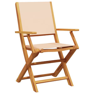 Sedie da Giardino Pieghevoli 4pz Beige Tessuto e Legno Massello 3214583