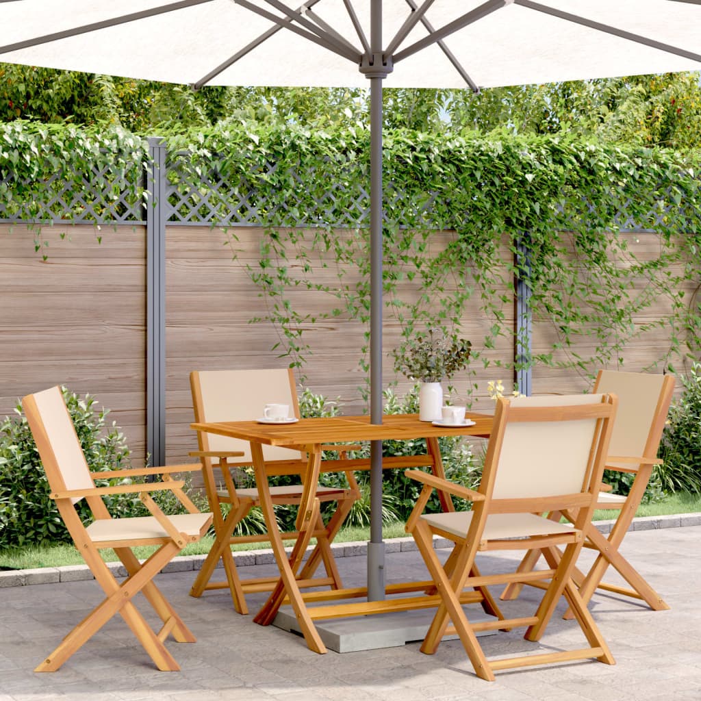 Sedie da Giardino Pieghevoli 4pz Beige Tessuto e Legno Massello 3214583