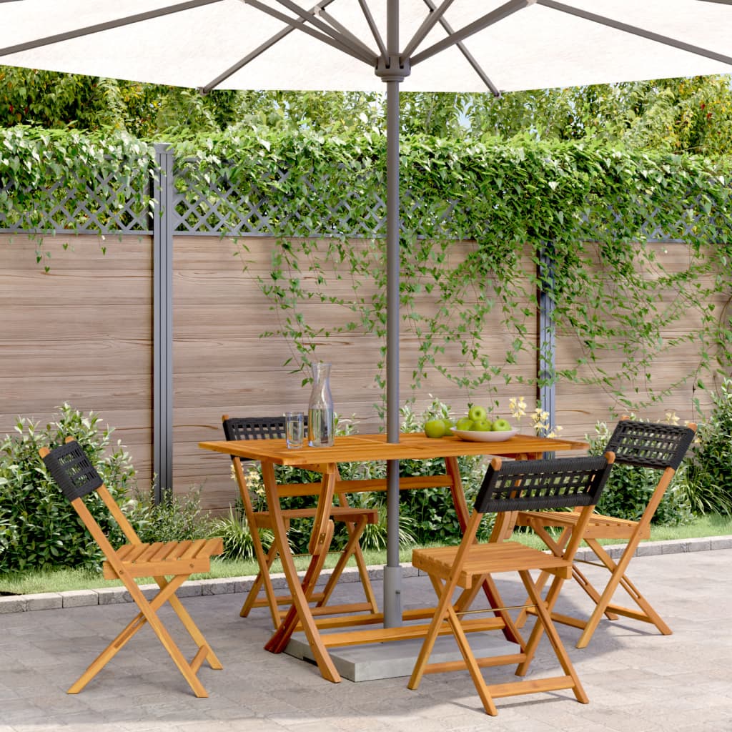 Sedie Giardino Pieghevoli 4pz Nere Polyrattan e Legno Massello 3214592