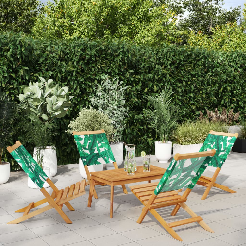 Sedie da Giardino Pieghevoli 4pz Verde Tessuto e Legno Massello 3214649