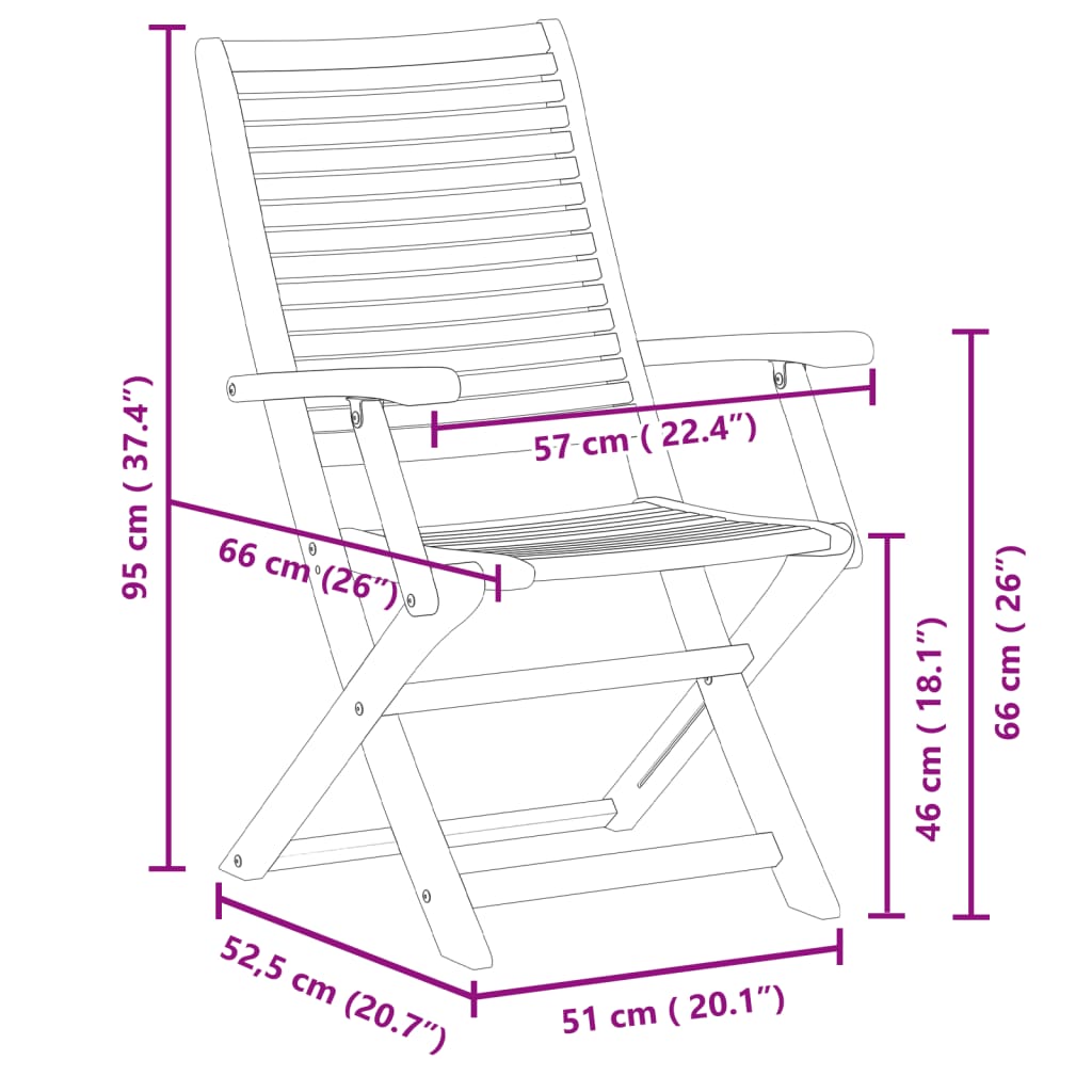 Sedie Giardino Pieghevoli 6 pz 57x66x95cm Legno Massello Acacia 3214475