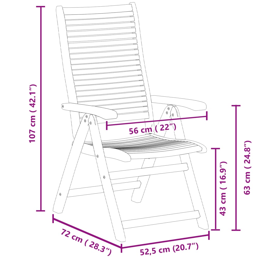 Sedie Giardino Reclinabili 4 pz 56x72x107 Legno Massello Acacia 3214477