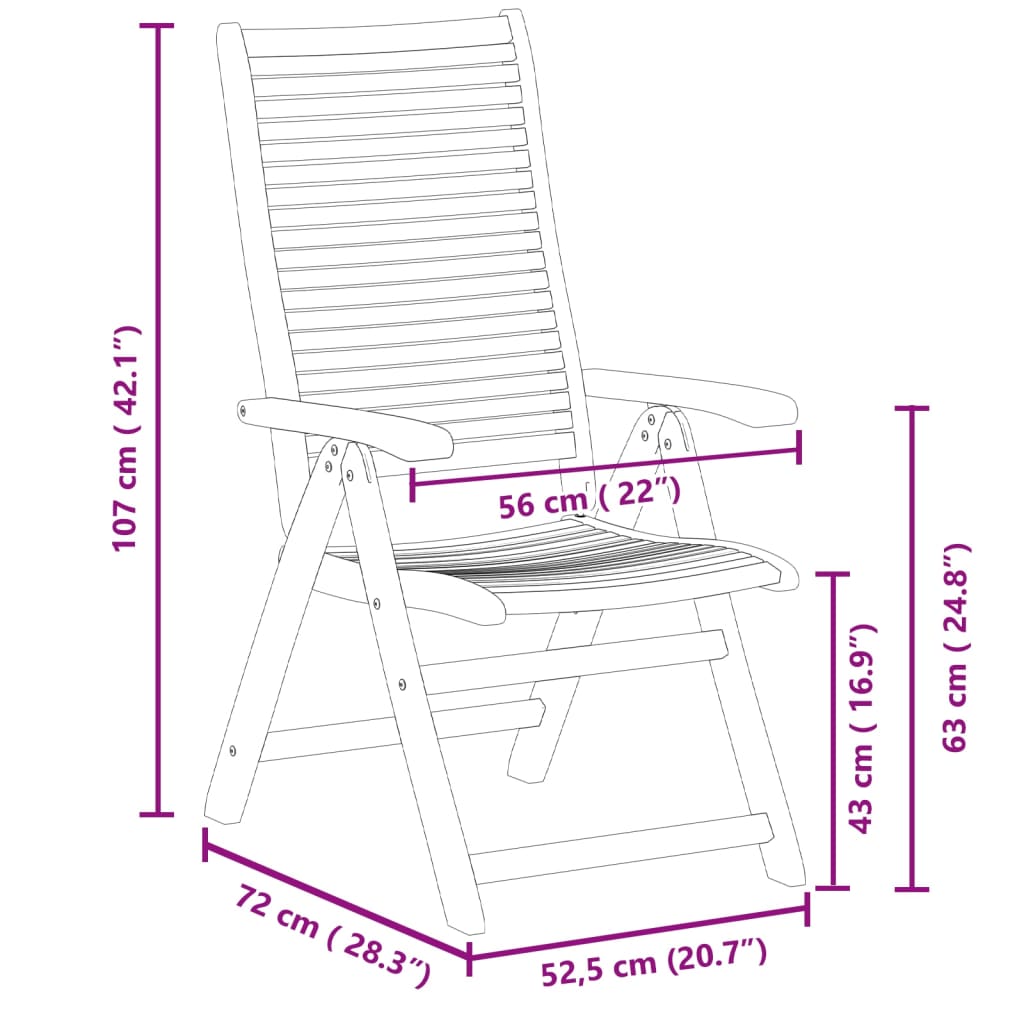 Sedie Giardino Reclinabili 8 pz 56x72x107 Legno Massello Acacia 3214479