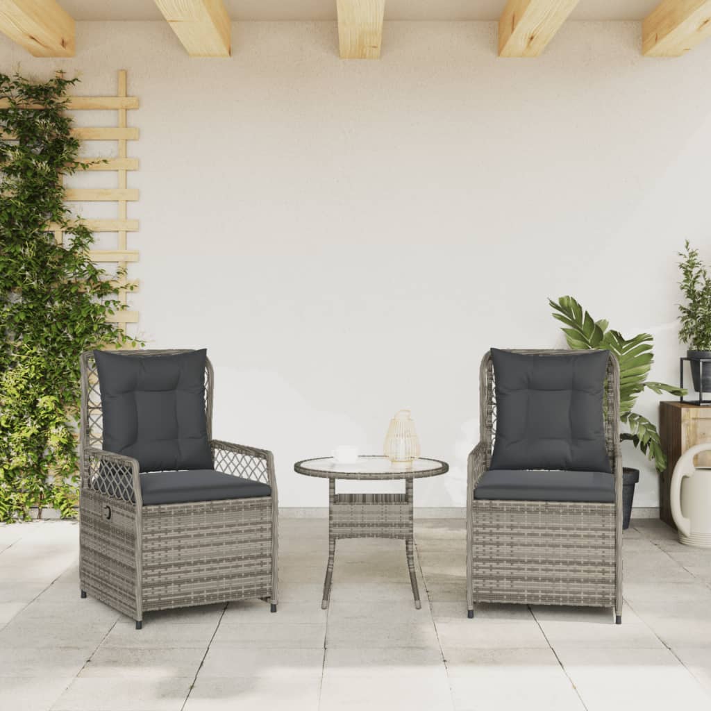 Sedie da Giardino Reclinabili 2 pz Grigio Polyrattan 368663