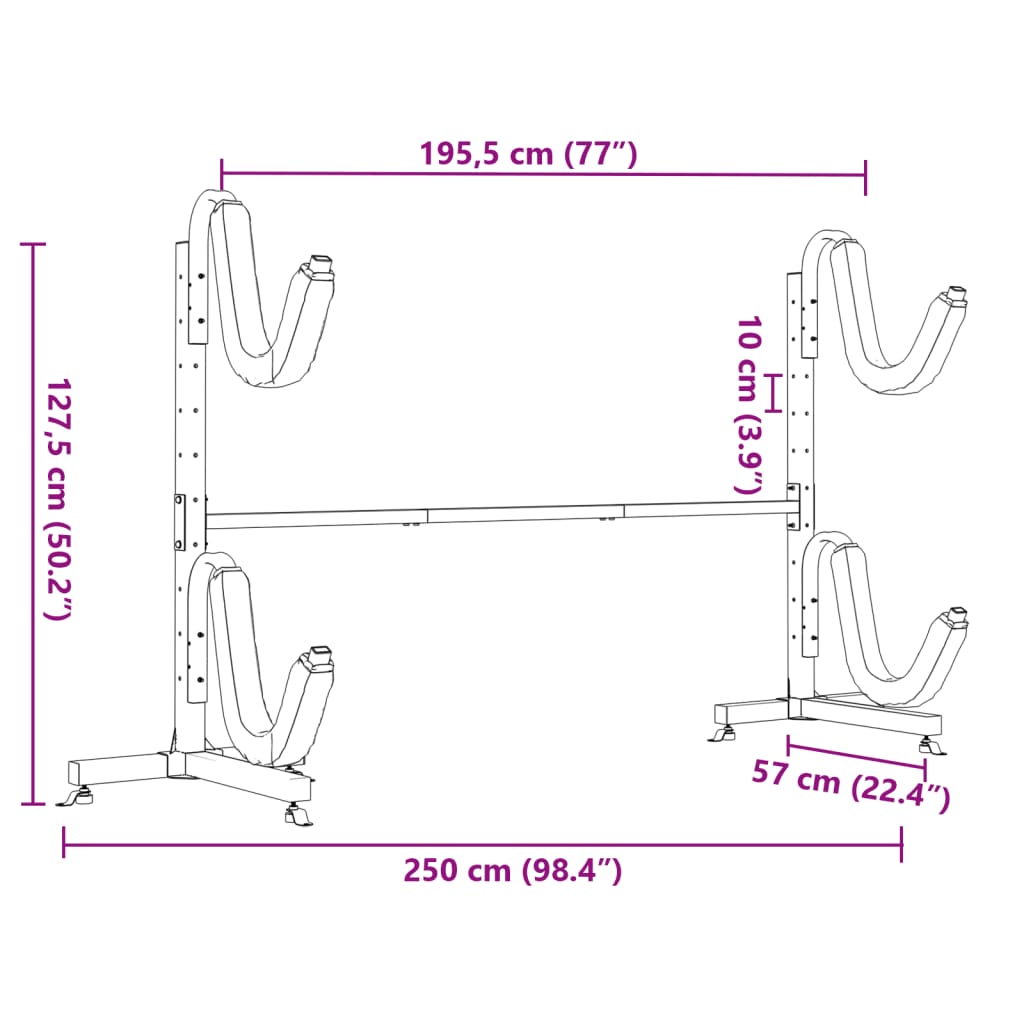 Rastrelliera Porta Kayak per 2 Kayak 250x57x127,5 cm in Acciaio 156342