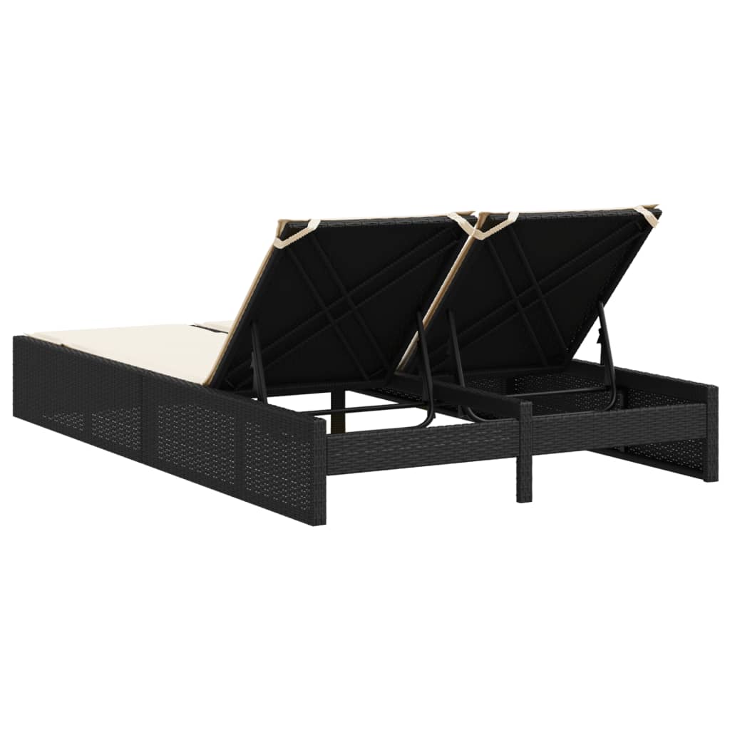 Lettino Prendisole Doppio con Cuscini Nero in Polyrattan 368628