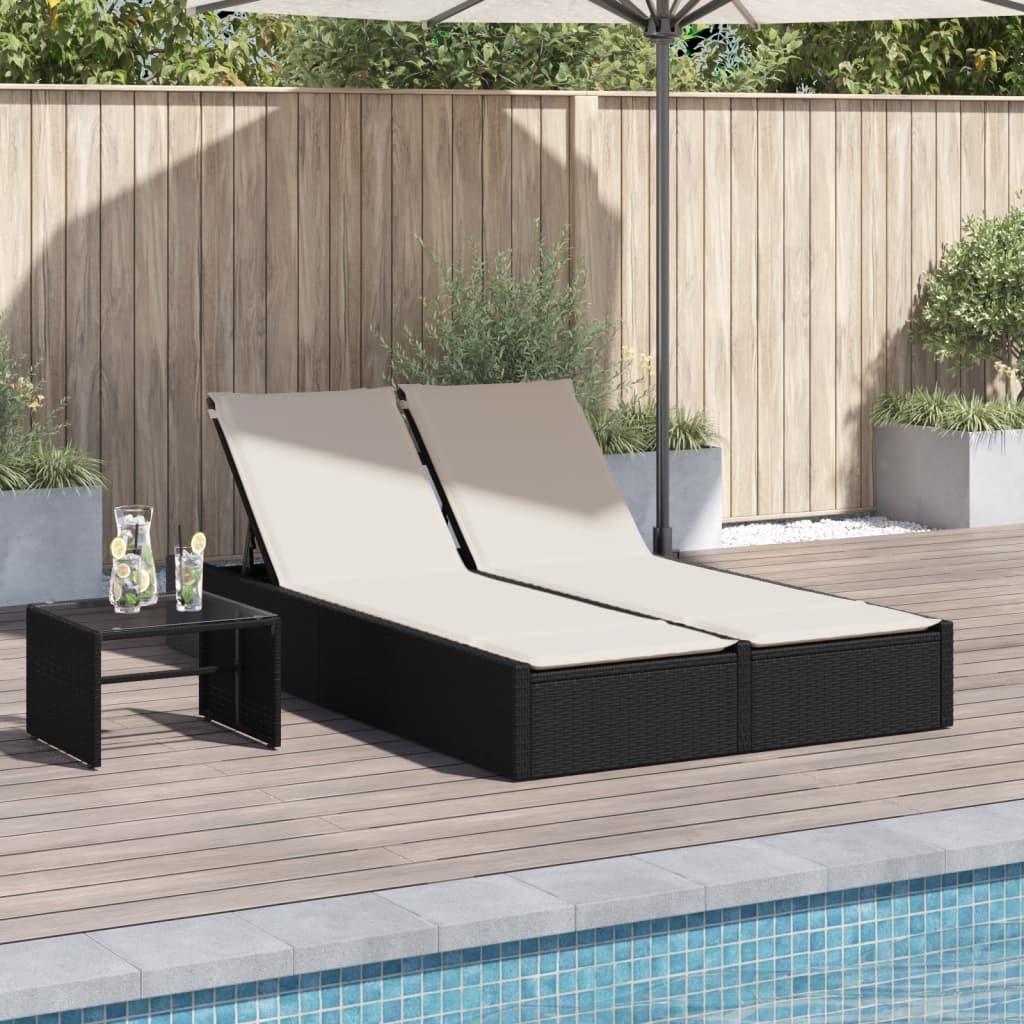 Lettino Prendisole Doppio con Cuscini Nero in Polyrattan 368628