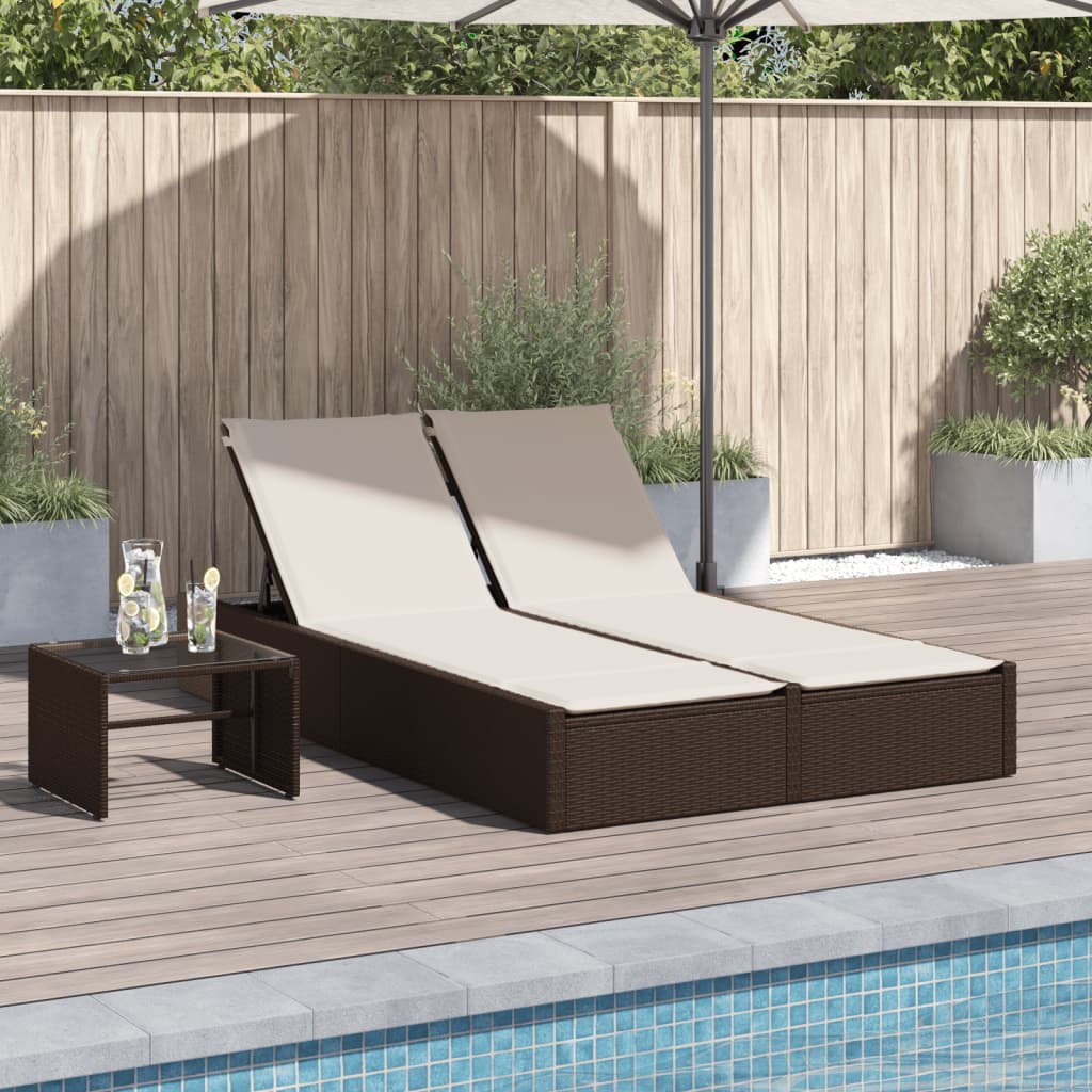 Lettino Prendisole con Cuscini Marrone in Polyrattan 368629