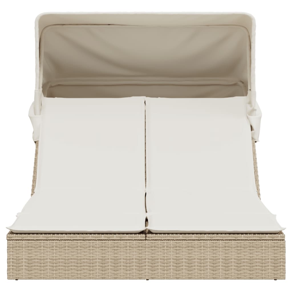 Lettino Doppio con Baldacchino e Cuscini Beige in Polyrattan 368641