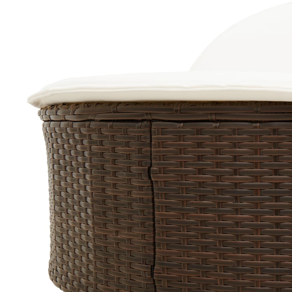 Lettino Prendisole con Cuscini Marrone in Polyrattan 368647