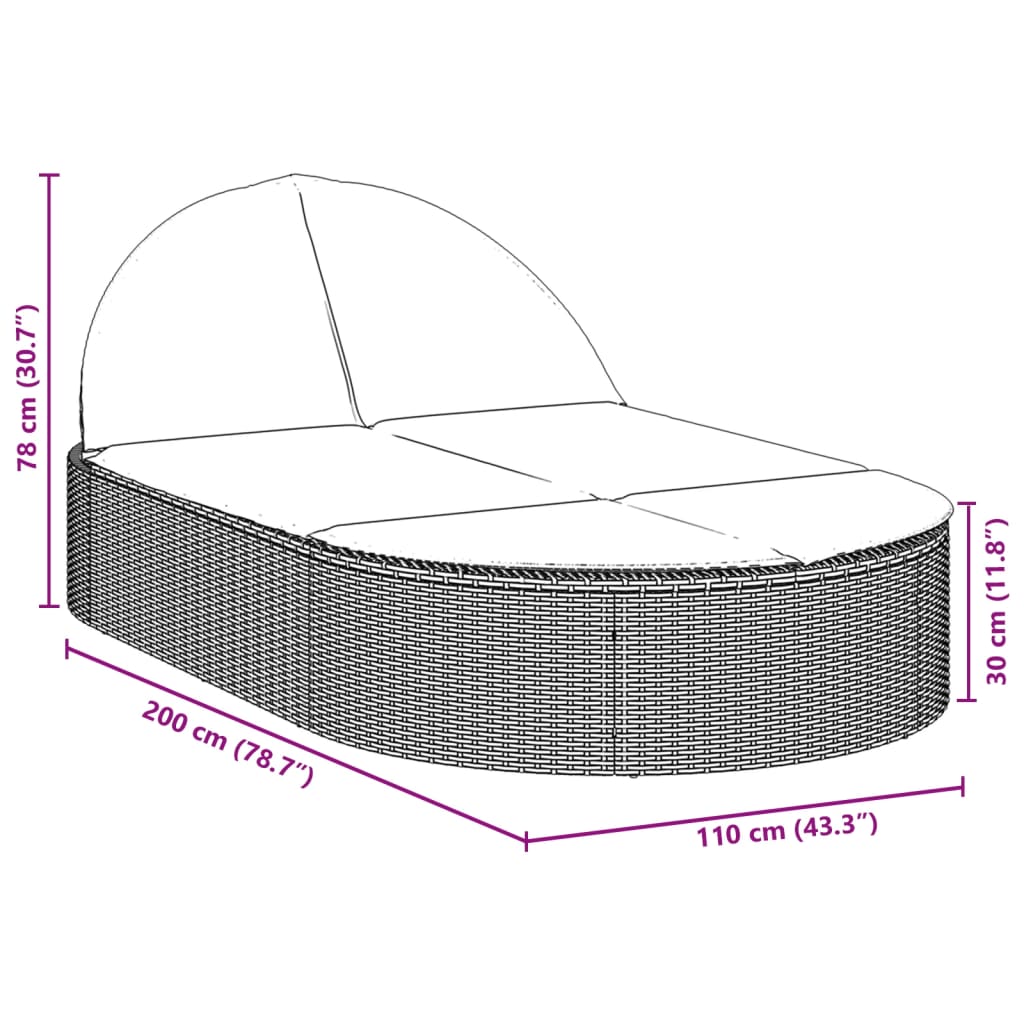 Lettino Prendisole con Cuscini Marrone in Polyrattan 368647