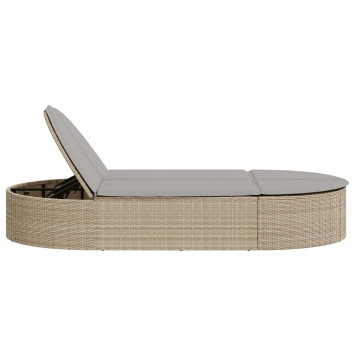 Lettino Prendisole con Cuscini Beige in Polyrattan 368649