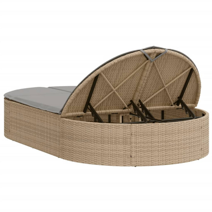 Lettino Prendisole con Cuscini Beige in Polyrattan 368649