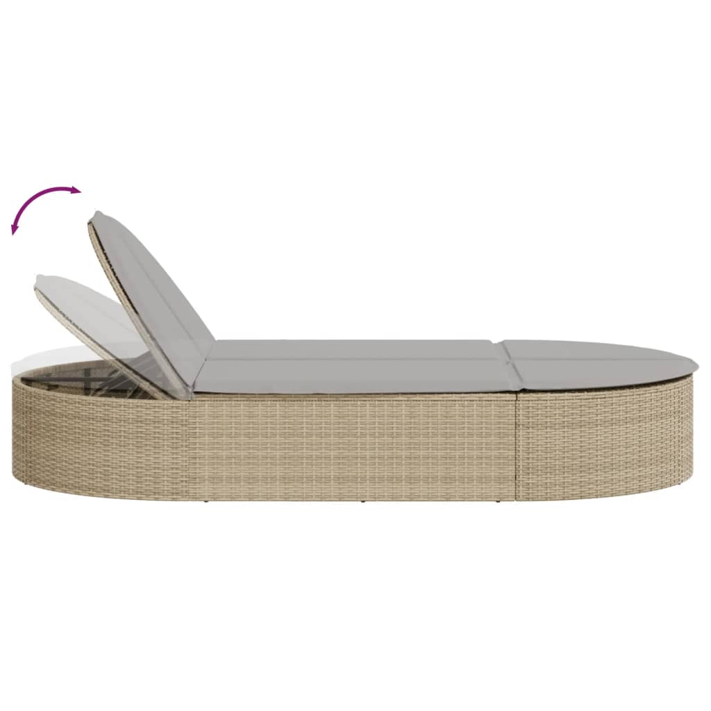 Lettino Prendisole con Cuscini Beige in Polyrattan 368649