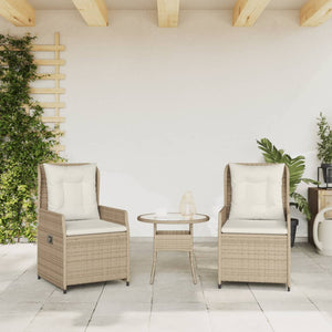 Sedie da Giardino Reclinabili 2 pz Beige Polyrattan 368656