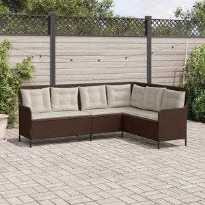 Divano da Giardino con Cuscini a L Marrone in Polyrattan 369001