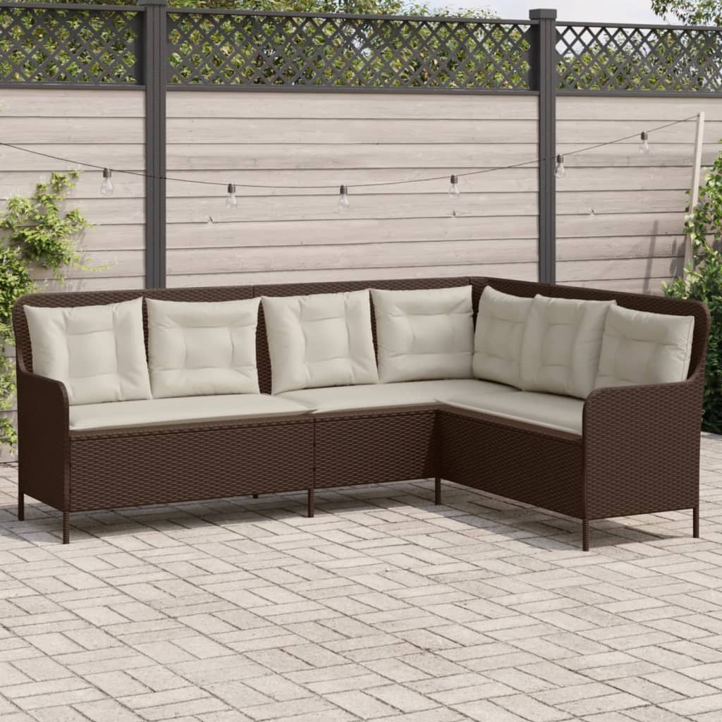 Divano da Giardino con Cuscini a L Marrone in Polyrattan 369001