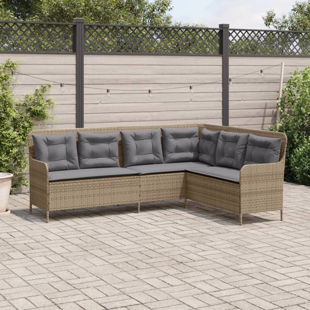 Divano da Giardino con Cuscini a L Beige in Polyrattan 369003