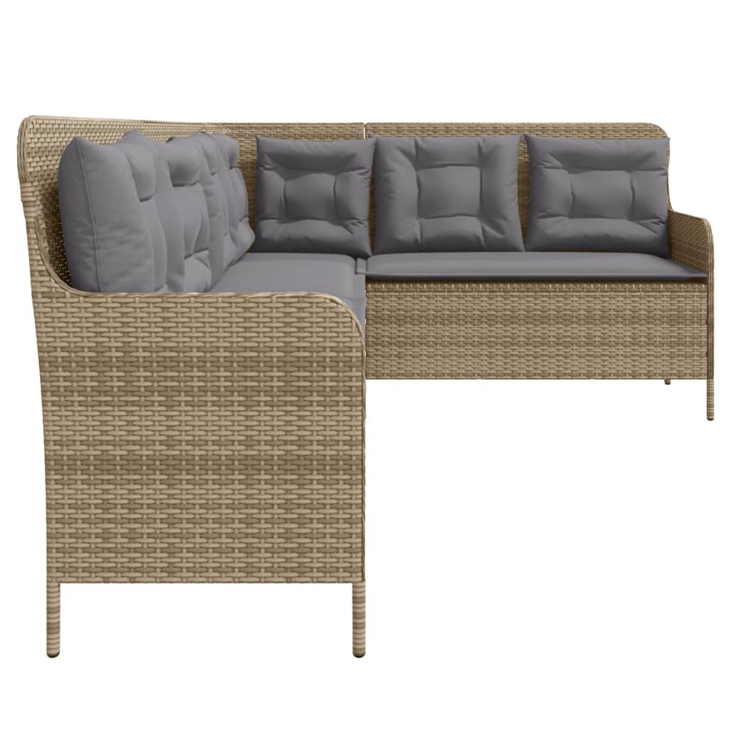 Divano da Giardino con Cuscini a L Beige in Polyrattan 369003