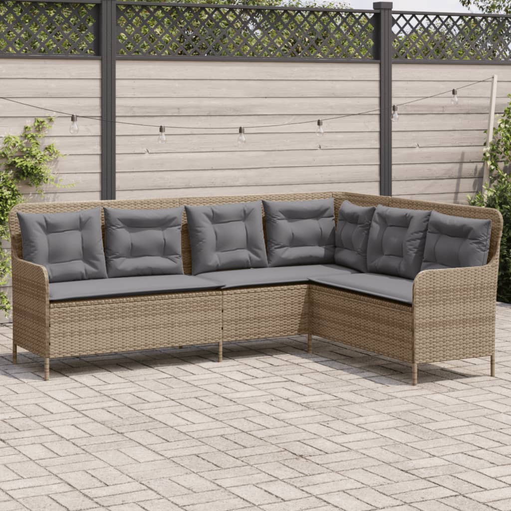 Divano da Giardino con Cuscini a L Beige in Polyrattan 369003