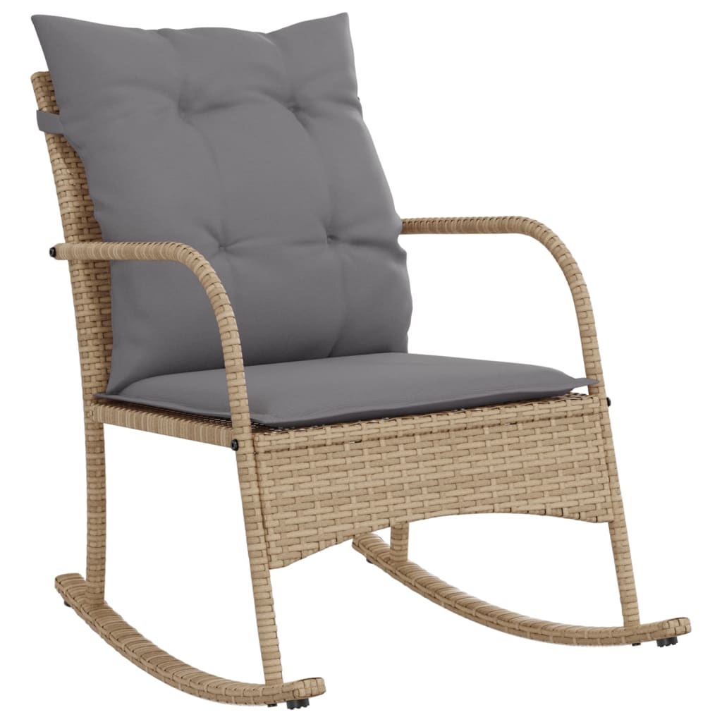 Sedia a Dondolo da Giardino con Cuscini in Polyrattan Beige 369021