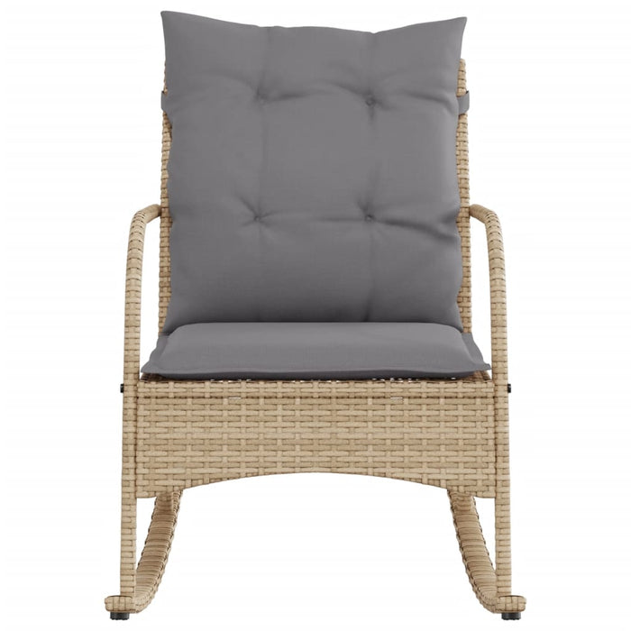 Sedia a Dondolo da Giardino con Cuscini in Polyrattan Beige 369021