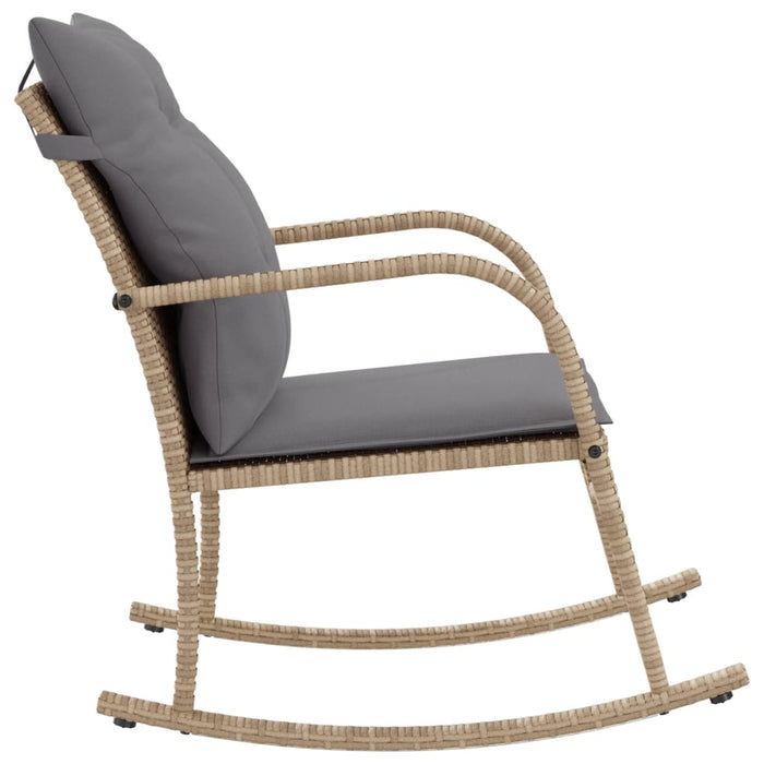 Sedia a Dondolo da Giardino con Cuscini in Polyrattan Beige 369021