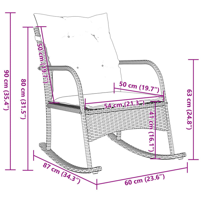 Sedia a Dondolo da Giardino con Cuscini in Polyrattan Beige 369021