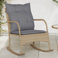 Sedia a Dondolo da Giardino con Cuscini in Polyrattan Beige 369021