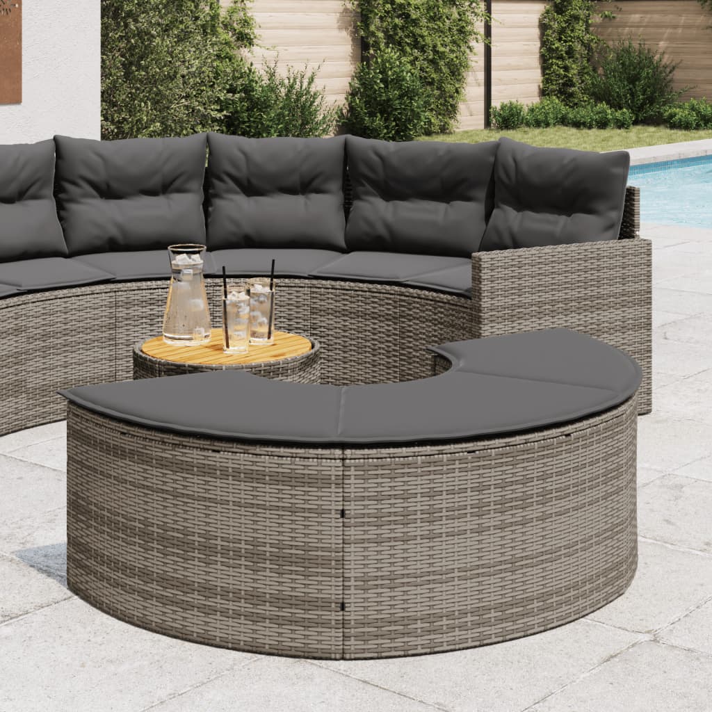 Poggiapiedi da Giardino con Cuscino in Polyrattan Grigio 369088