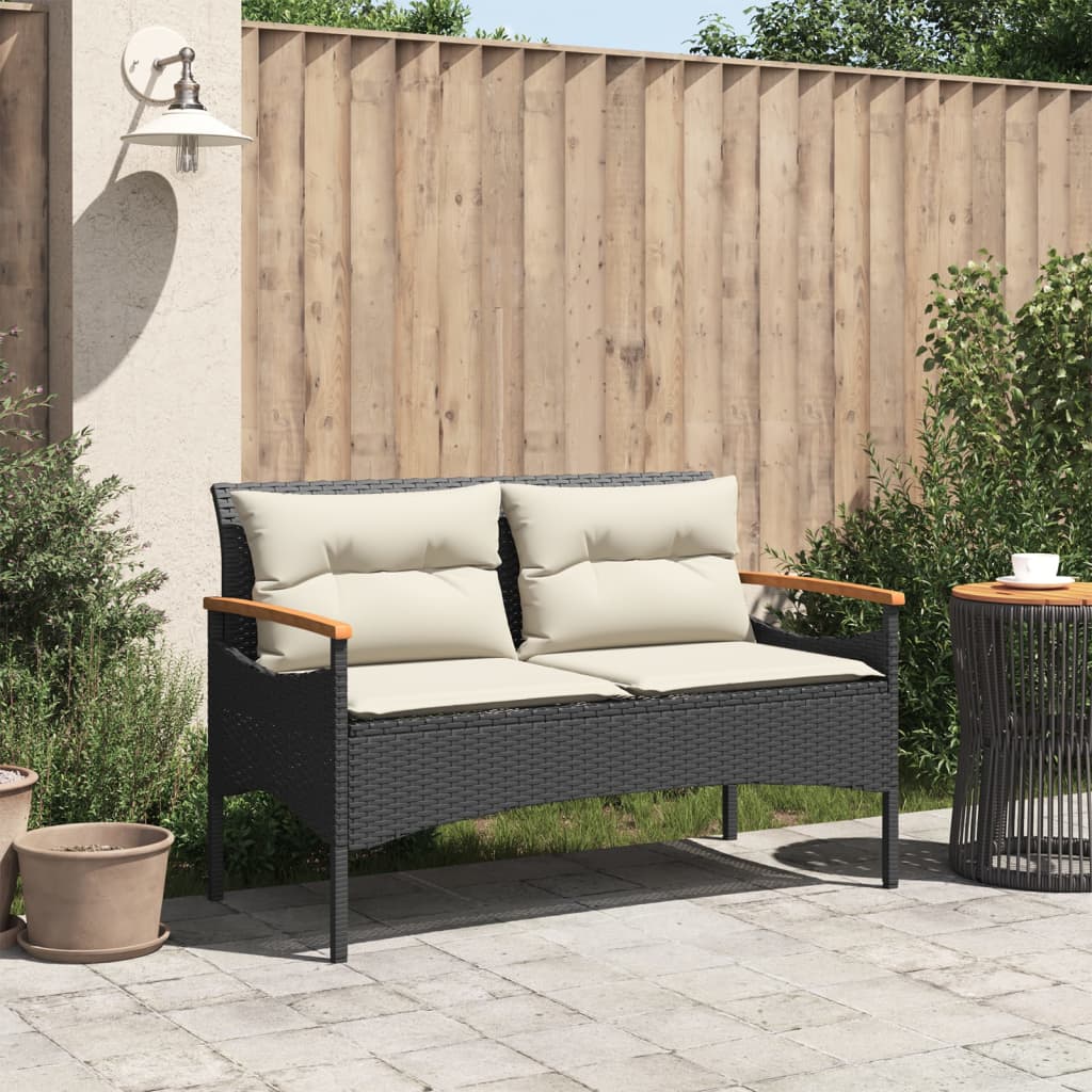 Panchina da Giardino con Cuscini 116x62,5x74 cm Nera Polyrattan 368401