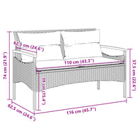 Panchina da Giardino con Cuscini 116x62,5x74 cm Nera Polyrattan 368401