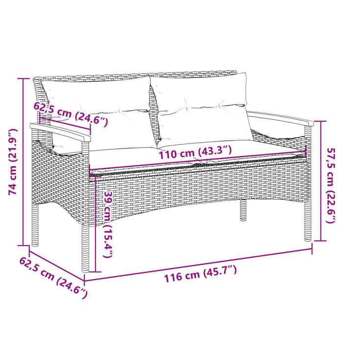 Panchina da Giardino con Cuscini 116x62,5x74 cm Nera Polyrattan 368401