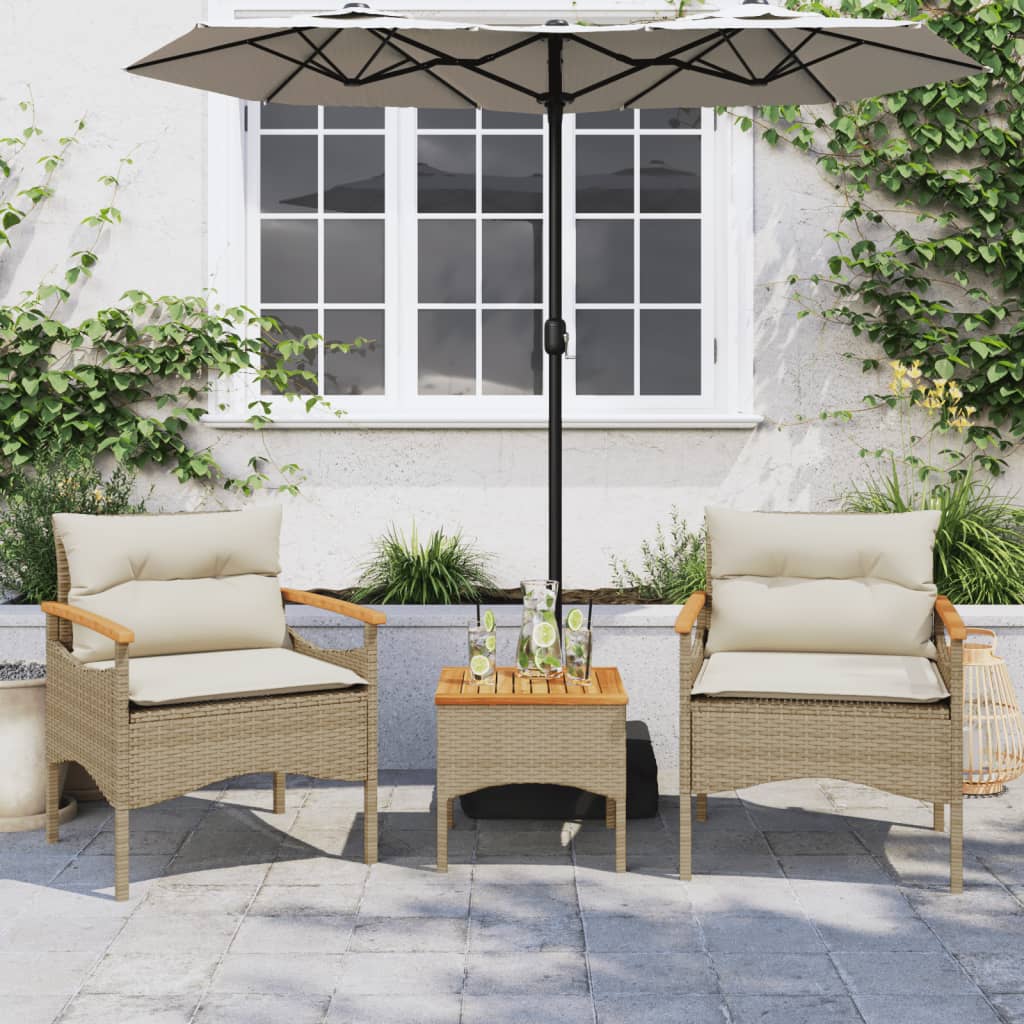 Set Divano da Giardino 3 pz con Cuscini Beige in Polyrattan 368406