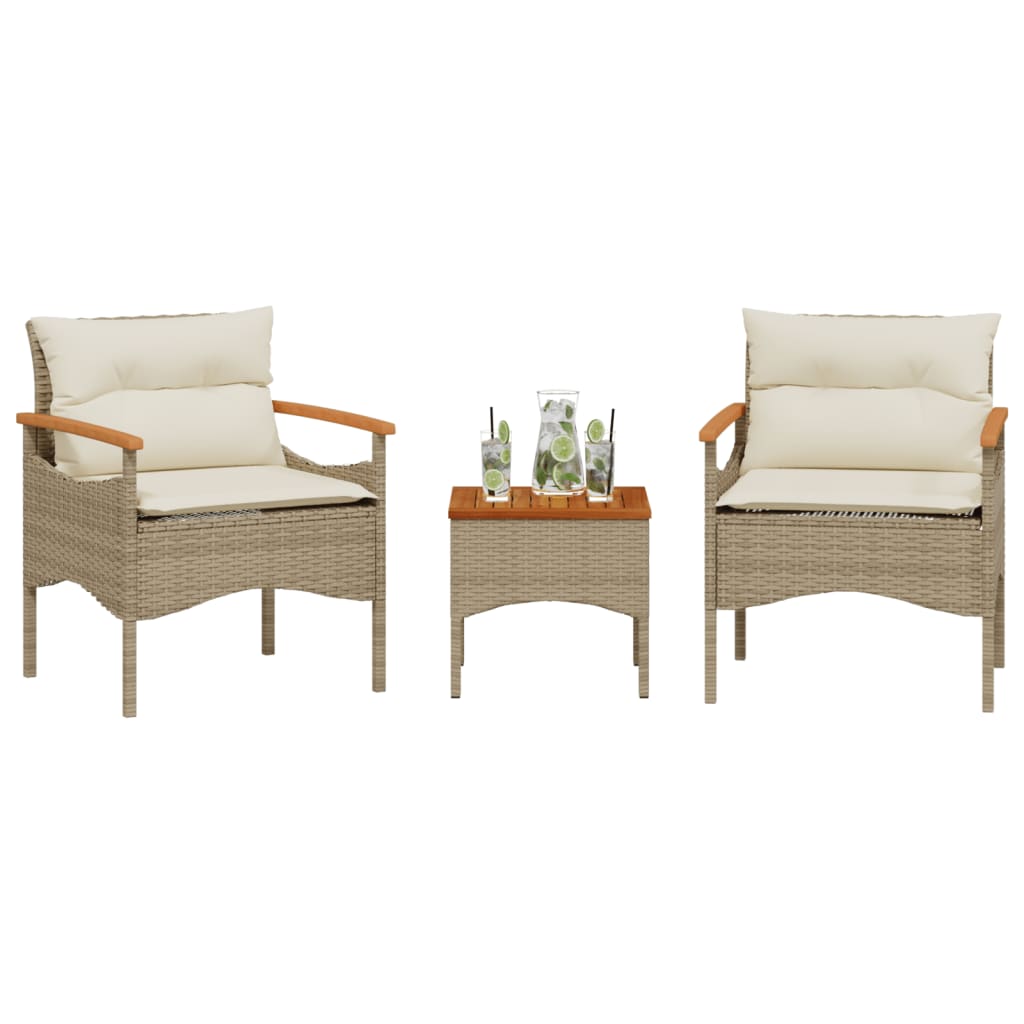 Set Divano da Giardino 3 pz con Cuscini Beige in Polyrattan 368406