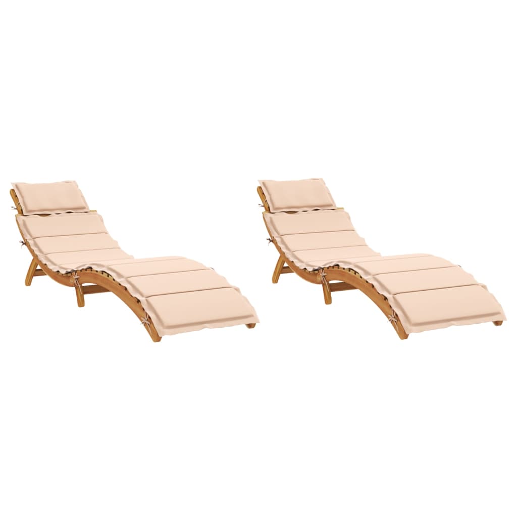 Lettini Prendisole con Cuscini 2 pz Beige Legno Massello Acacia 3214835