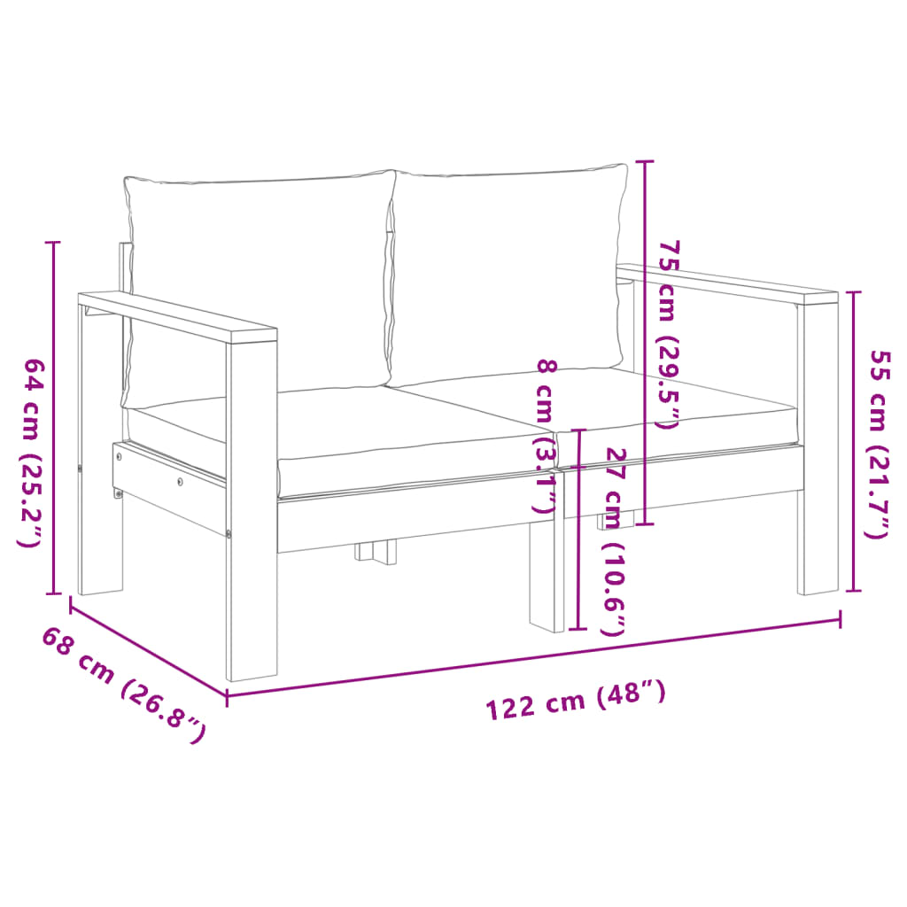 Set Divano da Giardino 3pz con Cuscini Legno Massello di Acacia 3214839