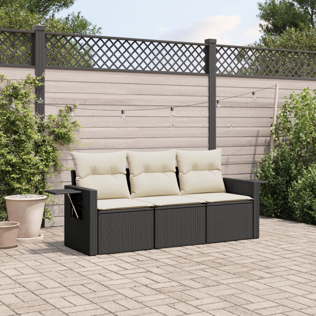 Set Divani da Giardino 3 pz con Cuscini in Polyrattan Nero 3219855