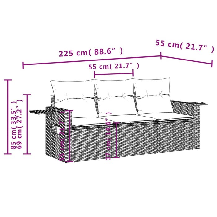 Set Divano da Giardino 3 pz con Cuscini Beige in Polyrattan 3219857