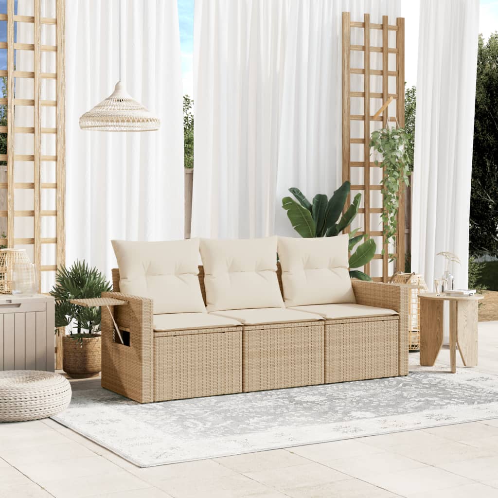 Set Divano da Giardino 3 pz con Cuscini Beige in Polyrattan 3219857