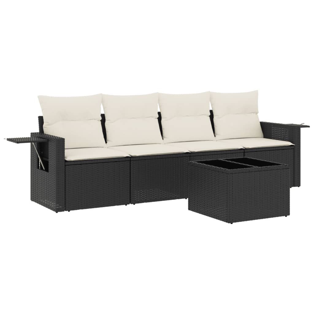 Set Divani da Giardino 5 pz con Cuscini in Polyrattan Nero 3219885