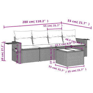 Set Divani da Giardino 5 pz con Cuscini in Polyrattan Nero 3219885