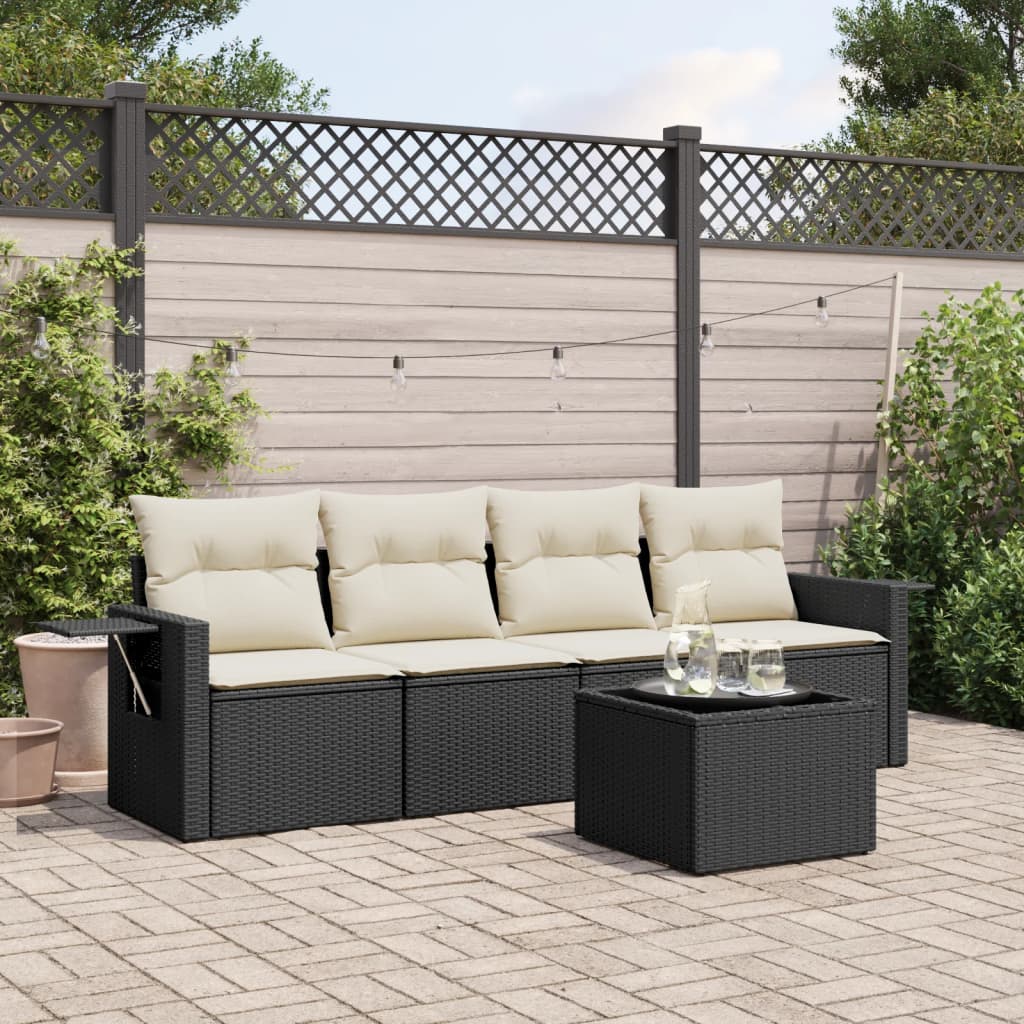 Set Divani da Giardino 5 pz con Cuscini in Polyrattan Nero 3219885