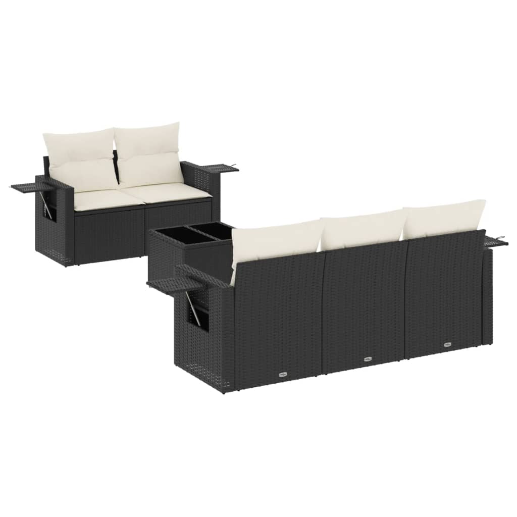 Set Divano da Giardino 6 pz con Cuscini Nero in Polyrattan 3219895