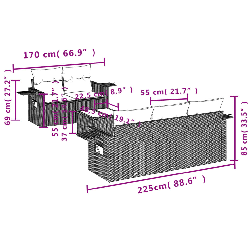 Set Divano da Giardino 6 pz con Cuscini Nero in Polyrattan 3219895