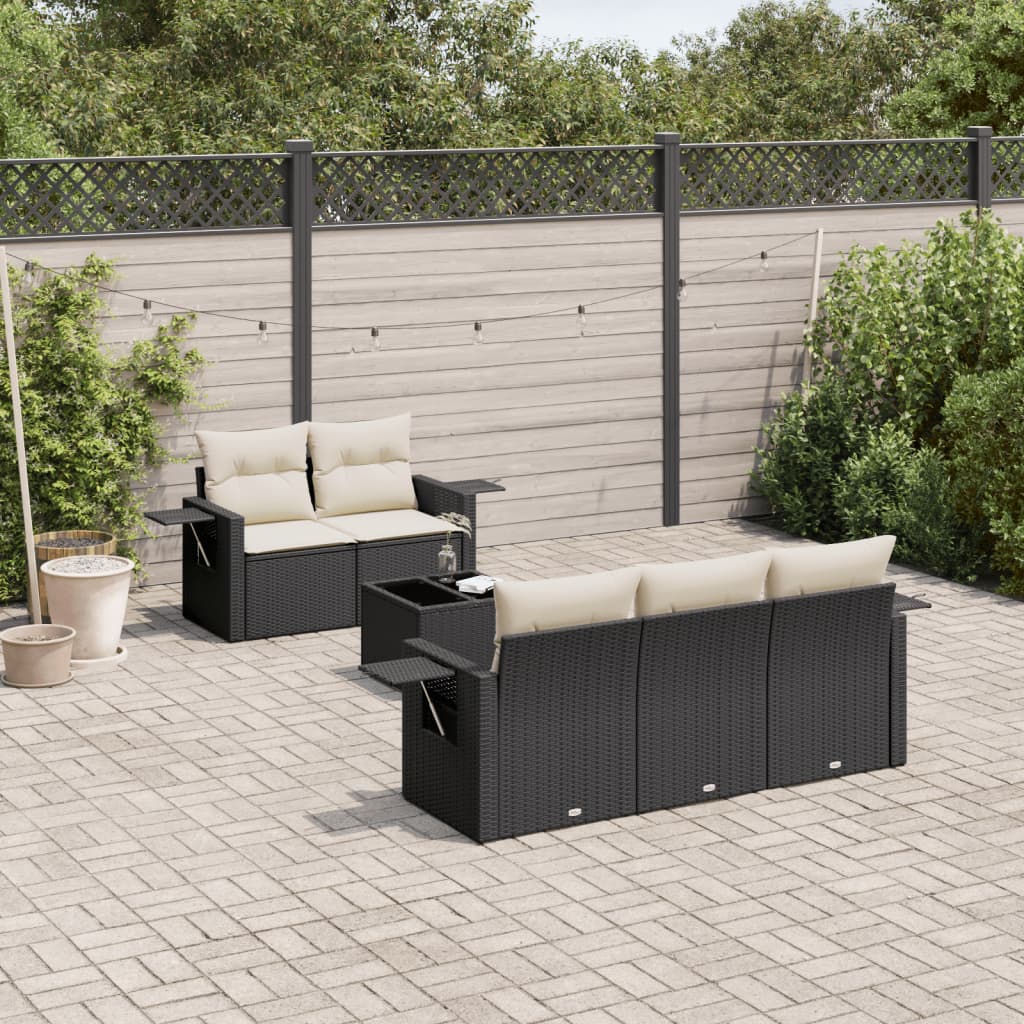 Set Divano da Giardino 6 pz con Cuscini Nero in Polyrattan 3219895