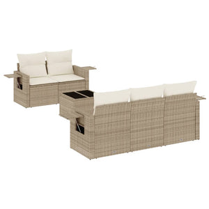 Set Divano da Giardino 6 pz con Cuscini Beige in Polyrattan 3219897