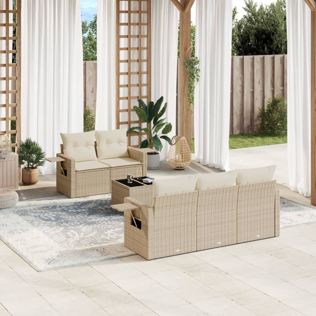 Set Divano da Giardino 6 pz con Cuscini Beige in Polyrattan 3219897