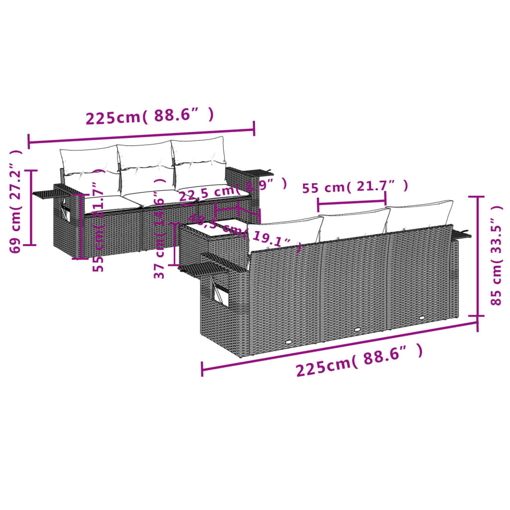 Set Divani da Giardino con Cuscini 7pz Nero Polyrattan 3219904